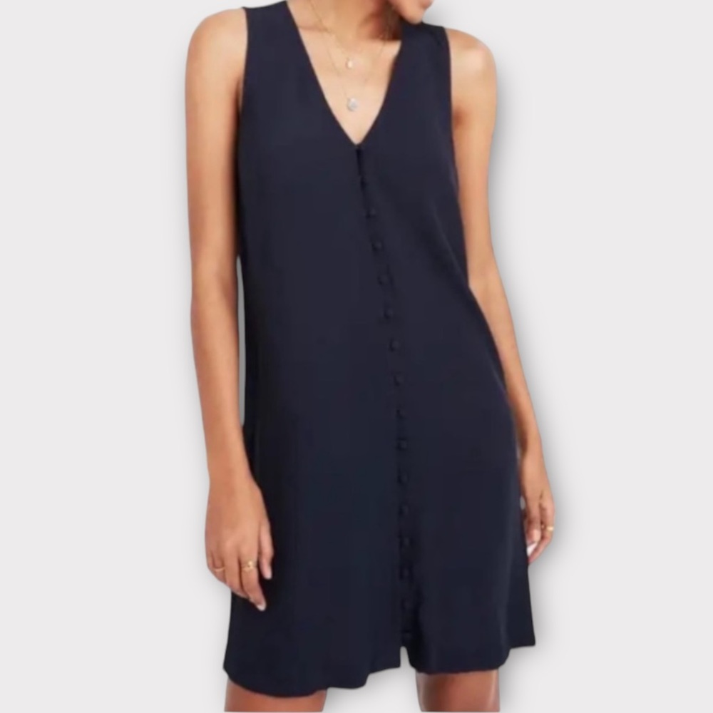 Madewell Women’s Dress XS Button Front Swingy Shift Dark Navy Minimalist NWT